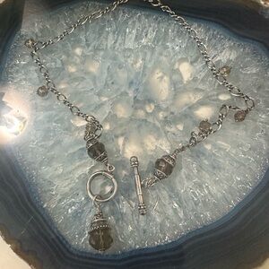 Silver and smoky quartz Beaded Necklace with toggle closure